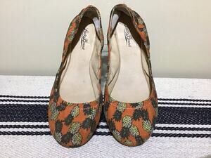 Lucky Brand Ballet Flats Sz 9.5 Pineapple Canvas Print Casual Slip On Shoes